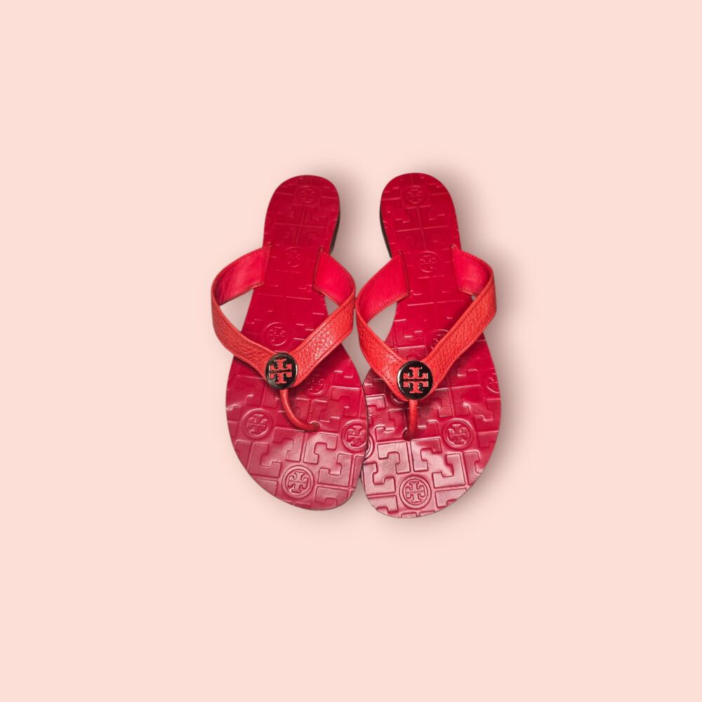 Tory Burch Thora Red Logo Thong Sandals Size 8 Designer Flip Flop Sandals Women